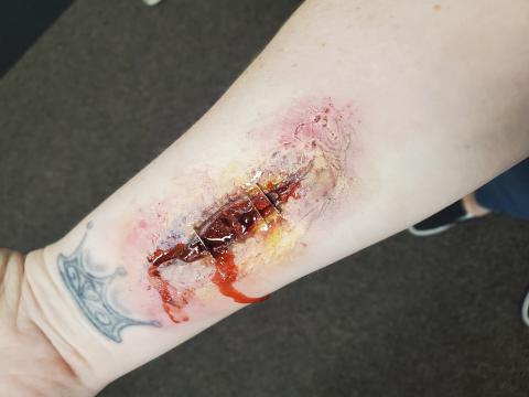 Photo of wound prosthetics and makeup from last year's SFX program.