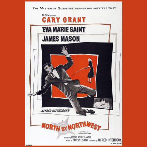 Movie poster for North by Northwest with a man falling and a woman shooting a gun.