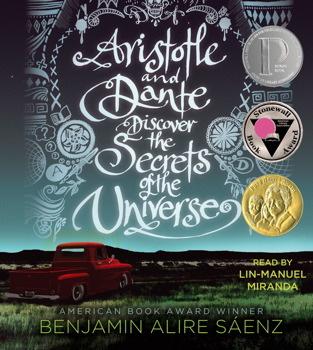 The cover for "Aristotle and Dante Discover the Secrets to the Universe" features the title in white ornate script in a night sky with a red old model red truck on a grassy field.