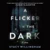 The book cover features a sparsely wooded forest at night, with several fireflies scattered around. The text is white and seems to glow gently, reading "A Flicker in the Dark".