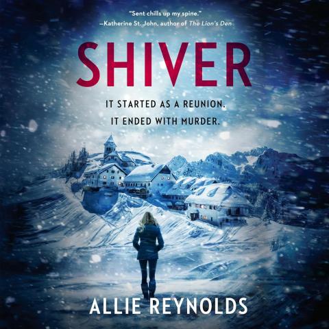 The cover is a snow landscape. There are houses covered with snow and surrounded by snowy mountains. There are huge, heavy snowflakes swirling around that gives the appearance of a snowstorm. There is the back of a woman in a blue jacket and dark pants with long blond hair facing the houses. The book’s title is in all caps and in red at the top of the cover. Under the title it reads, “It Started as a Reunion. It Ended with Murder.” The author’s name is in all caps and in white at the bottom of the cover.