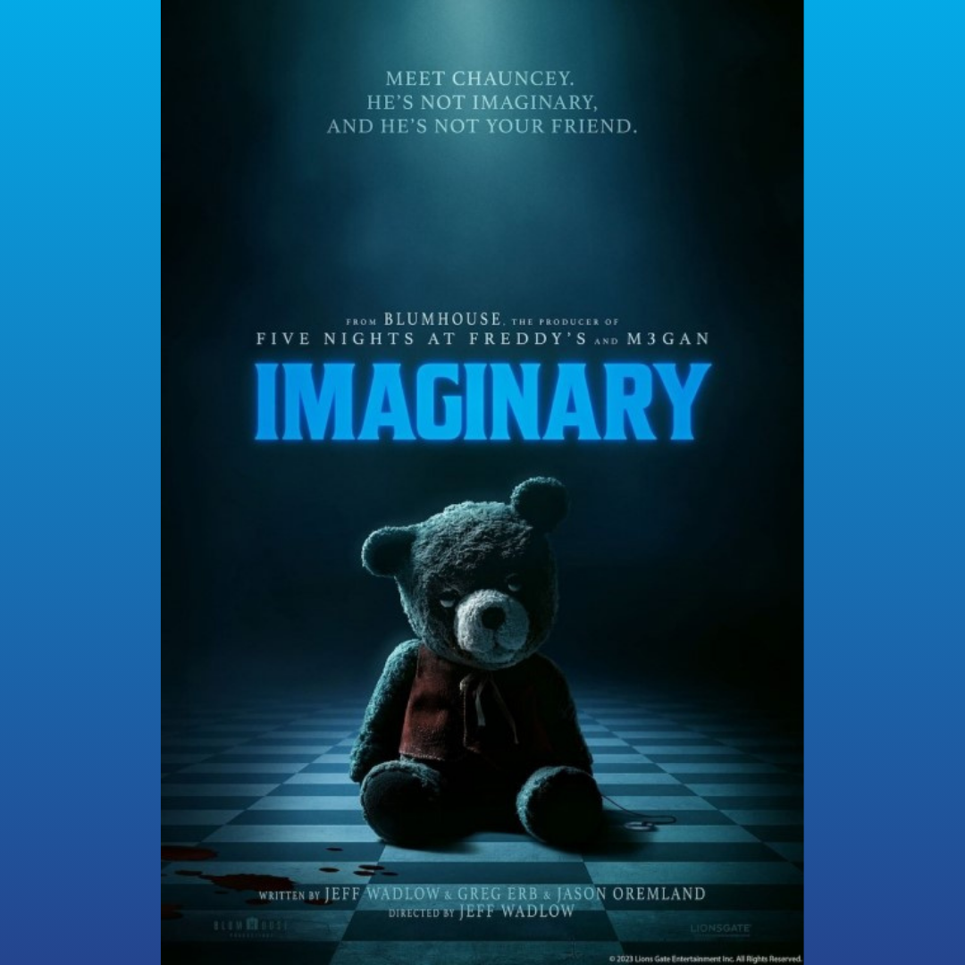 Cover of Imaginary. A teddy bear sitting on a checkered floor with blood stains on the floor.